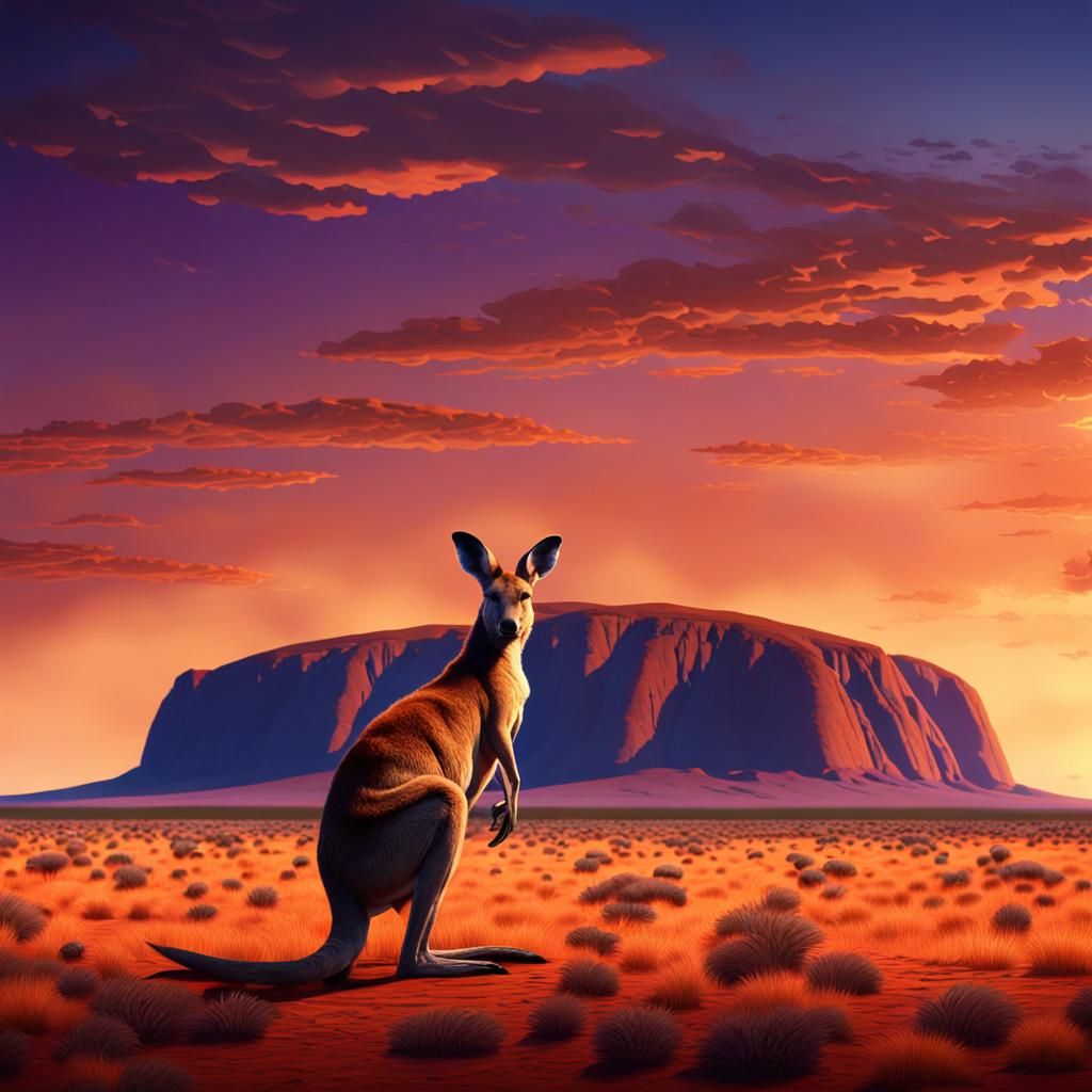 Outback Kangaroo at Sunset: Digital Matte Painting