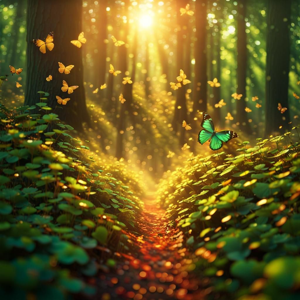 Ethereal Forest with Golden Light and Lucky Symbols