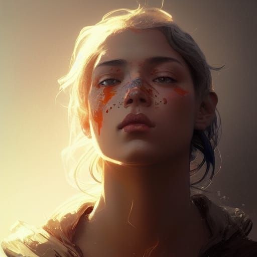 Detailed Portrait with Dynamic Lighting and Triadic Colors