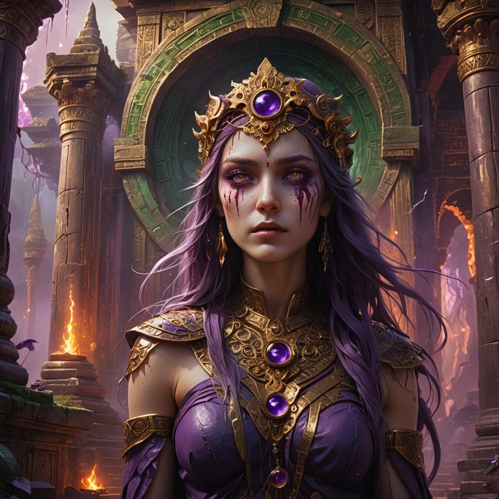 Mystical Temple: Female Figure with Purple Eye