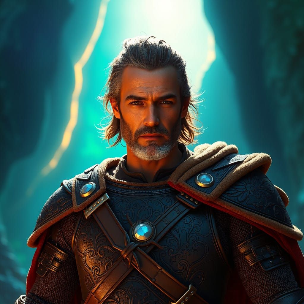 Regal Warrior in Iridescent Landscape