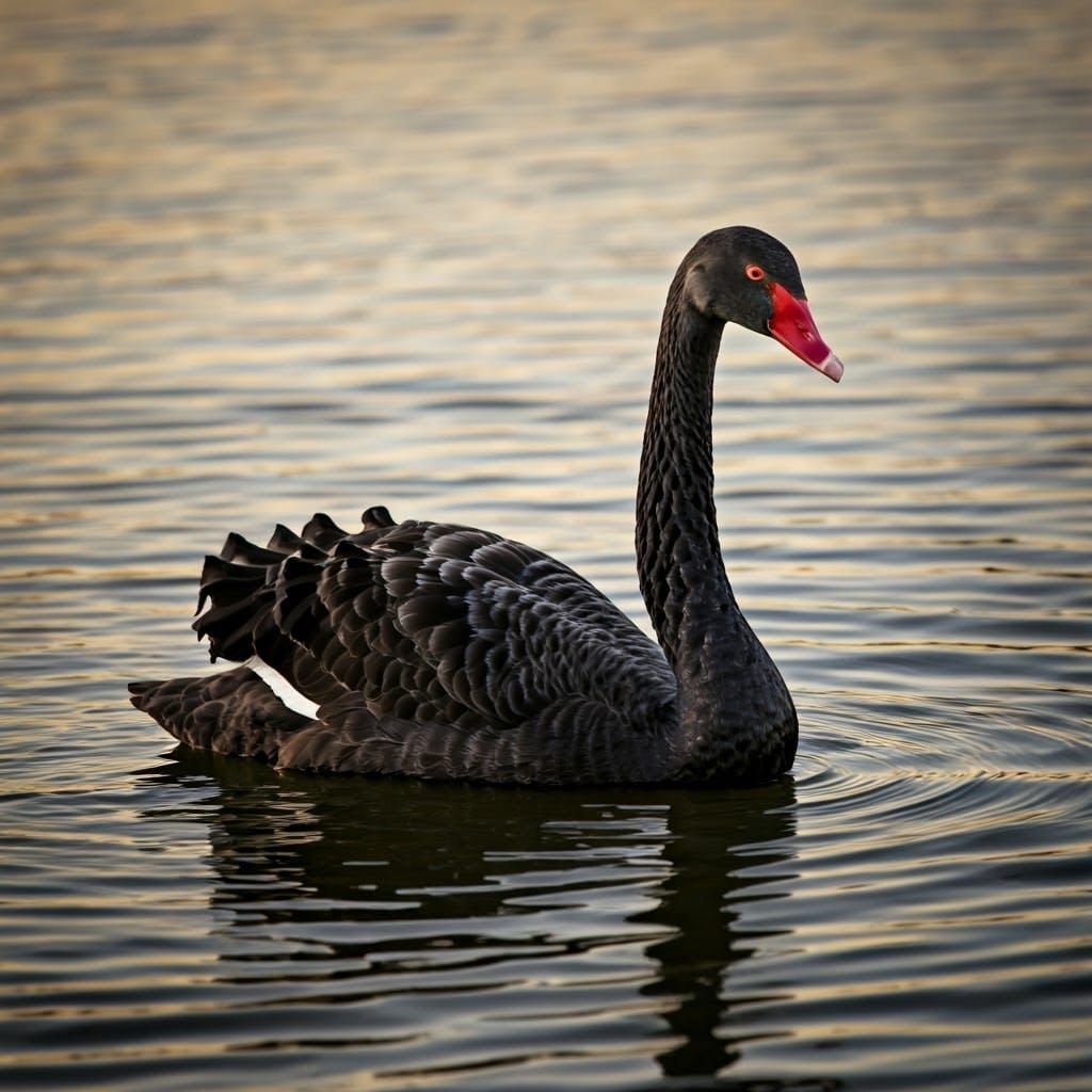 Black Swan in Sunset Lake View