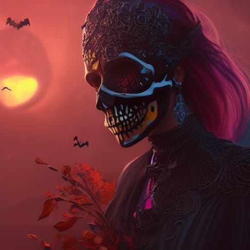 Skull Masked Girl on Halloween Night