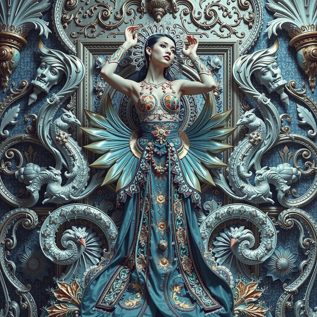 Elegant Woman in Lavish Decor with Shimmering Attire