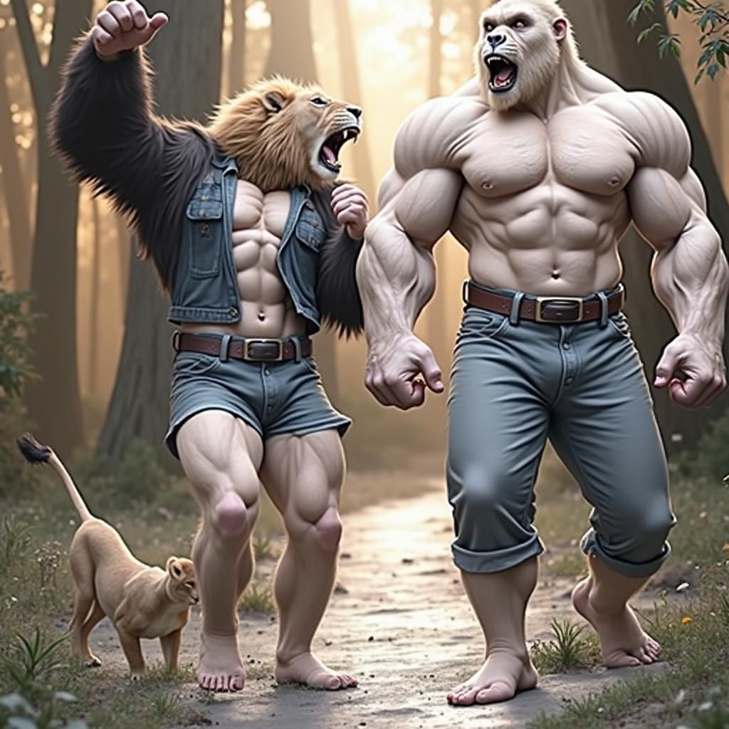 Epic Battle: Gorilla Versus Lion in African Sunset