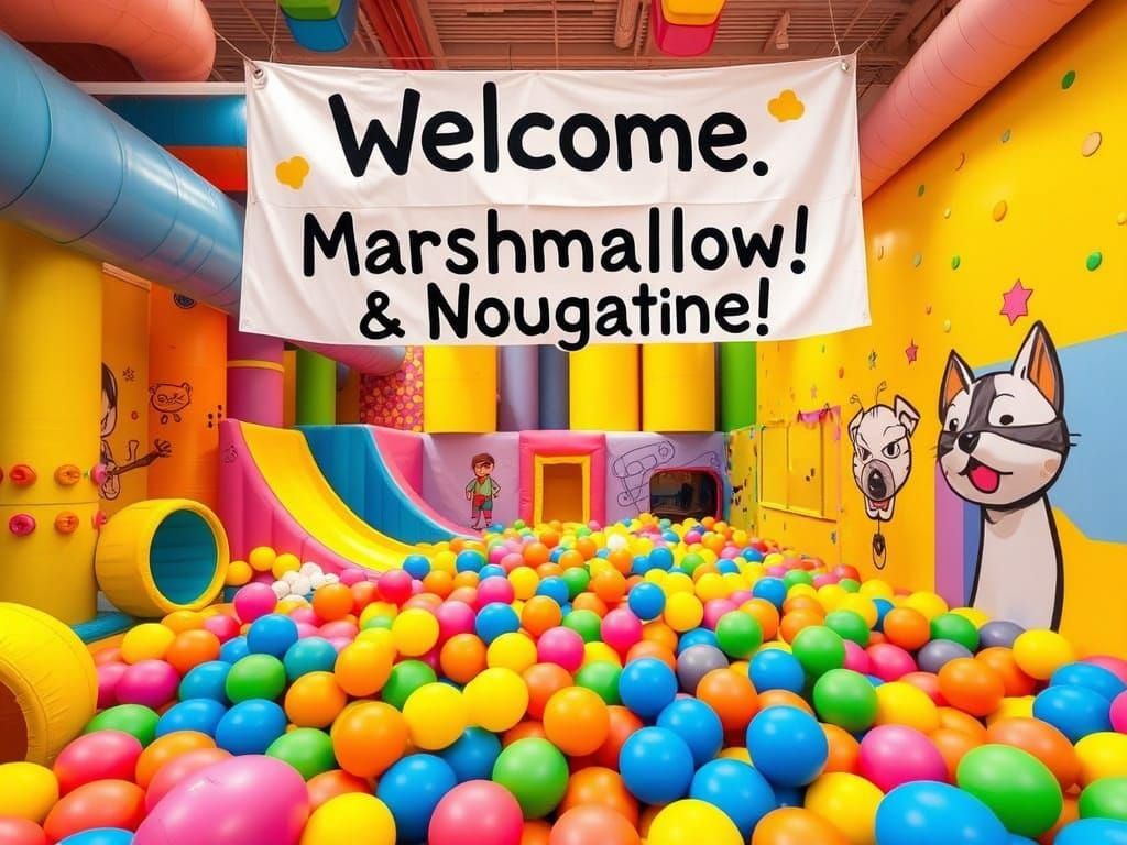 Vibrant Yellow Ball Pit Oasis with Marshmallow and Nougatine