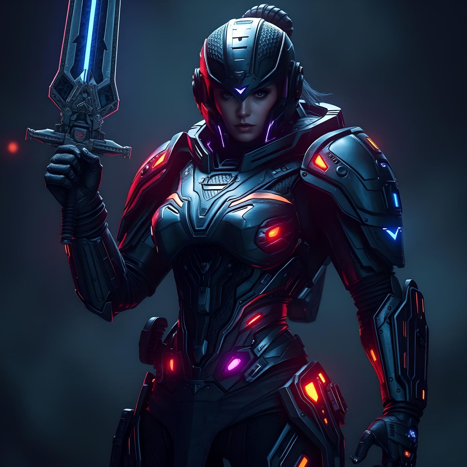 Detailed Sci-Fi Exosuit Soldier with Energy Sword