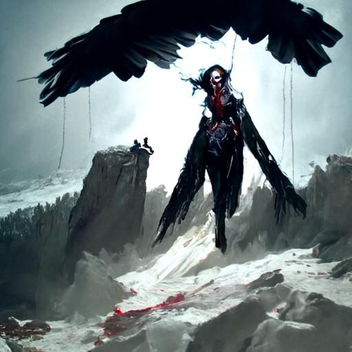 Fallen Angel on Cliff in Fantasy Art Style
