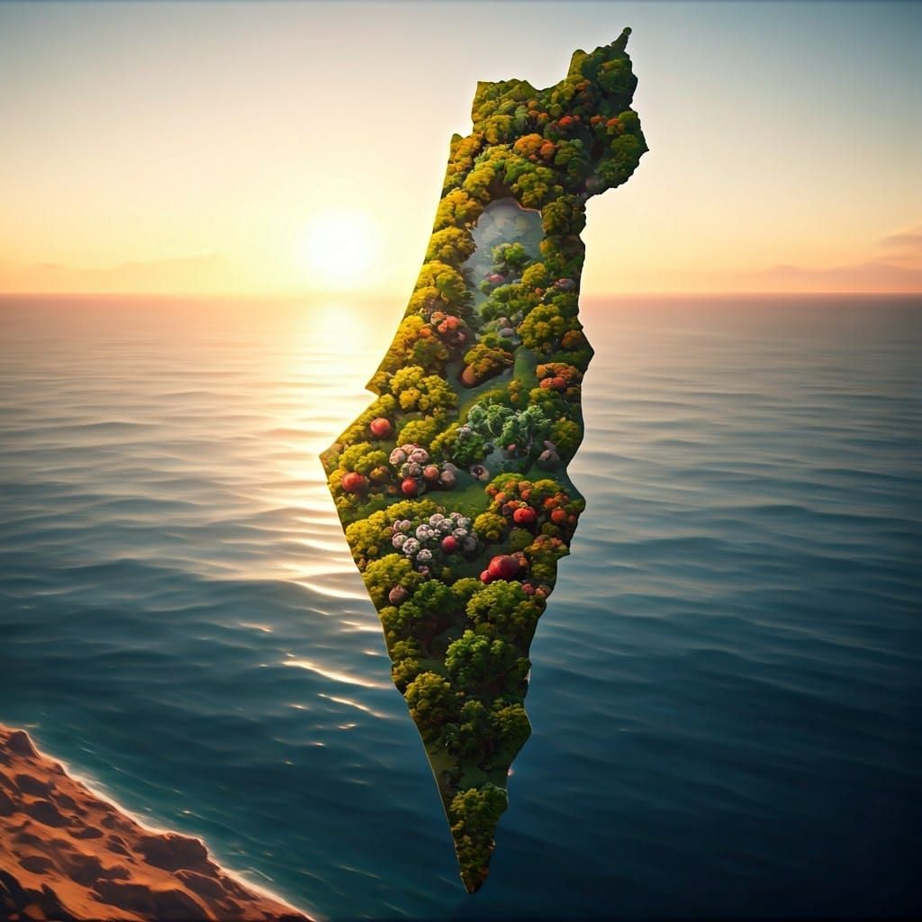 Lush Flora on Map of Israel: 3D Render