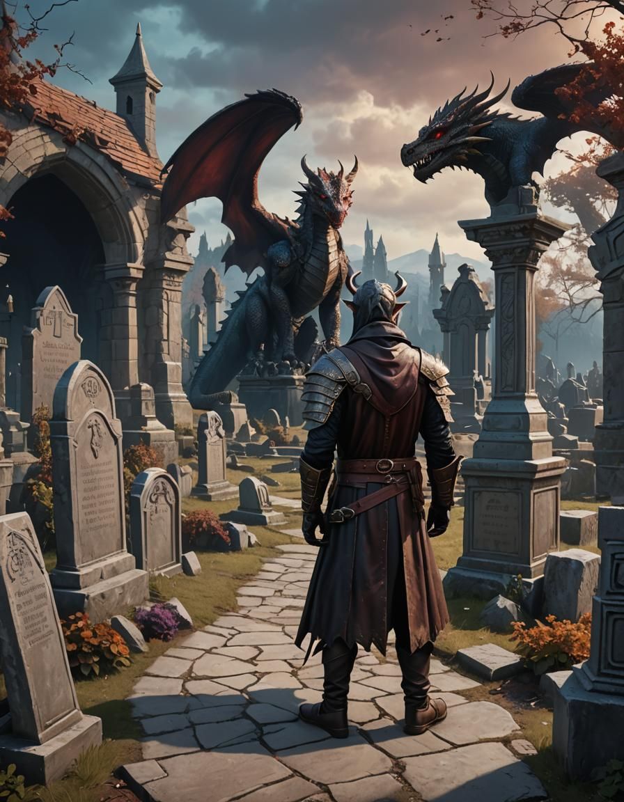 Dragon Merchant Mourns in Graveyard: DnD Style