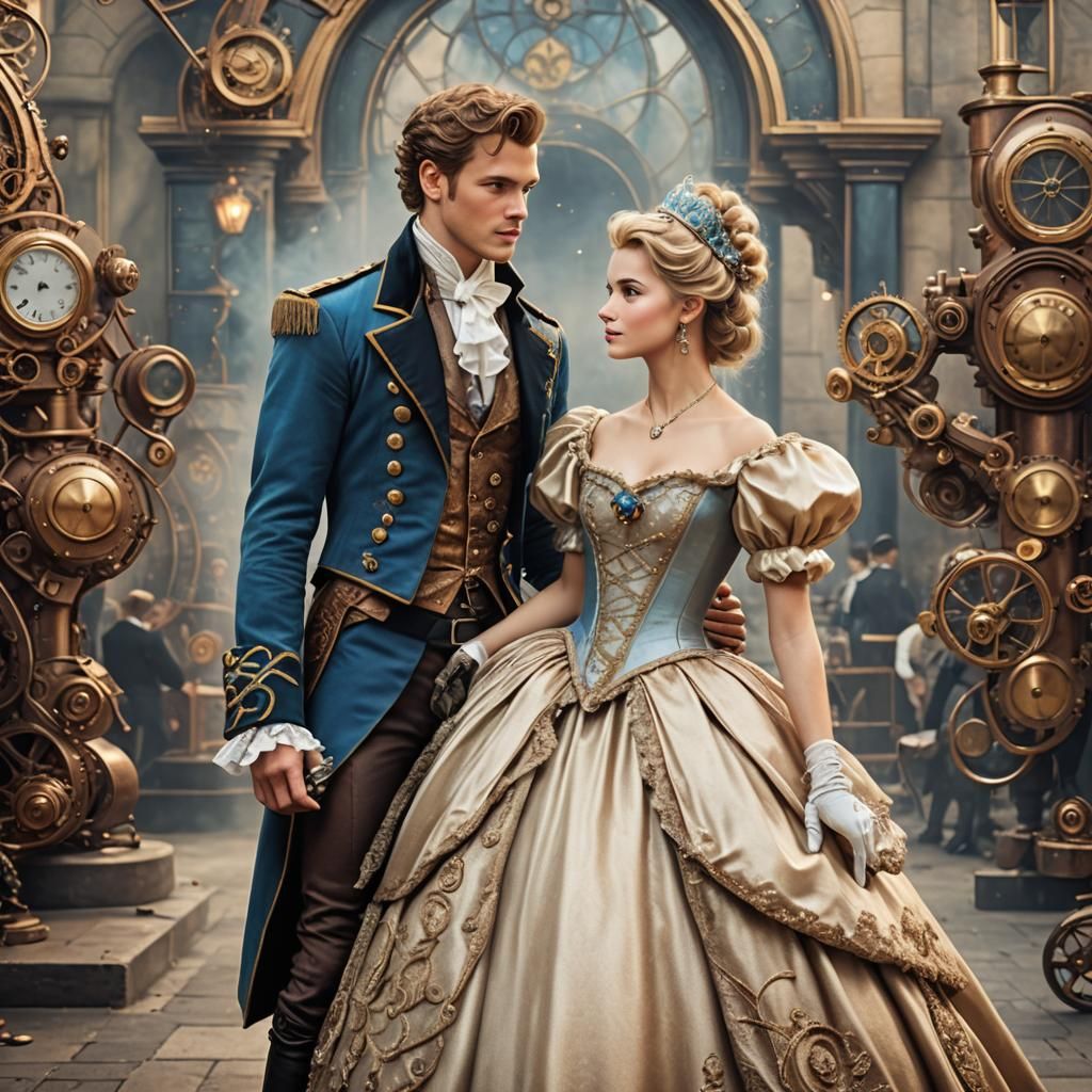 Steampunk Prince and Cinderella at the Ball