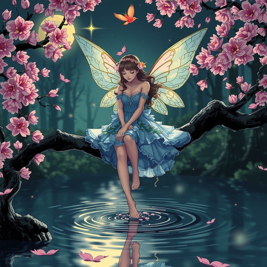 Spring Fairy with Cherry Blossoms in Comic Style