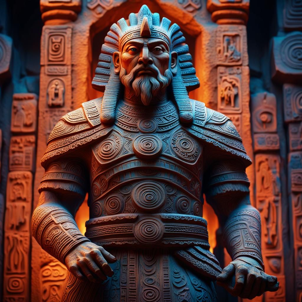 Towering Terracotta Guardian with Glowing Runes