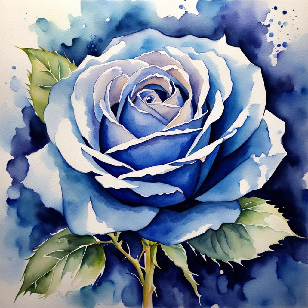 Blue Rose in Watercolor Style