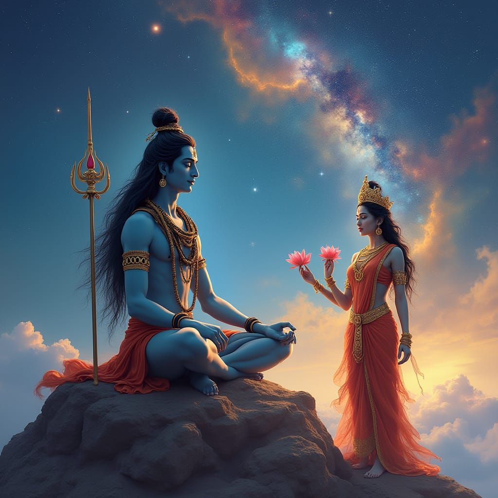 Divine Cosmic Union of Lord Shiva and Goddess Shakti in Eleg...
