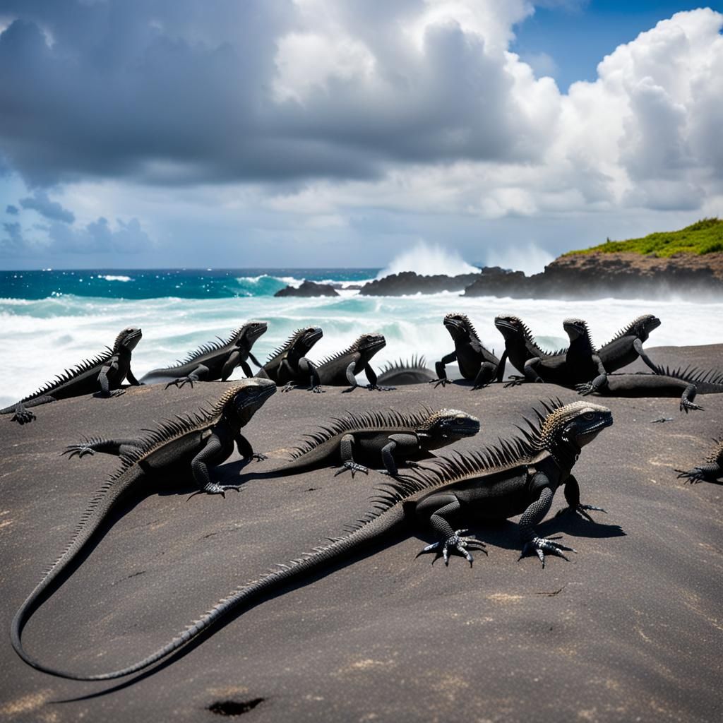 Iguanas Bask in Galapagos Island Sunshine
