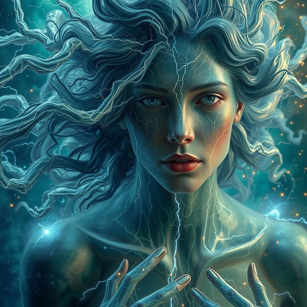 Electric Lightning Figure Soaring Through Stormy Sky