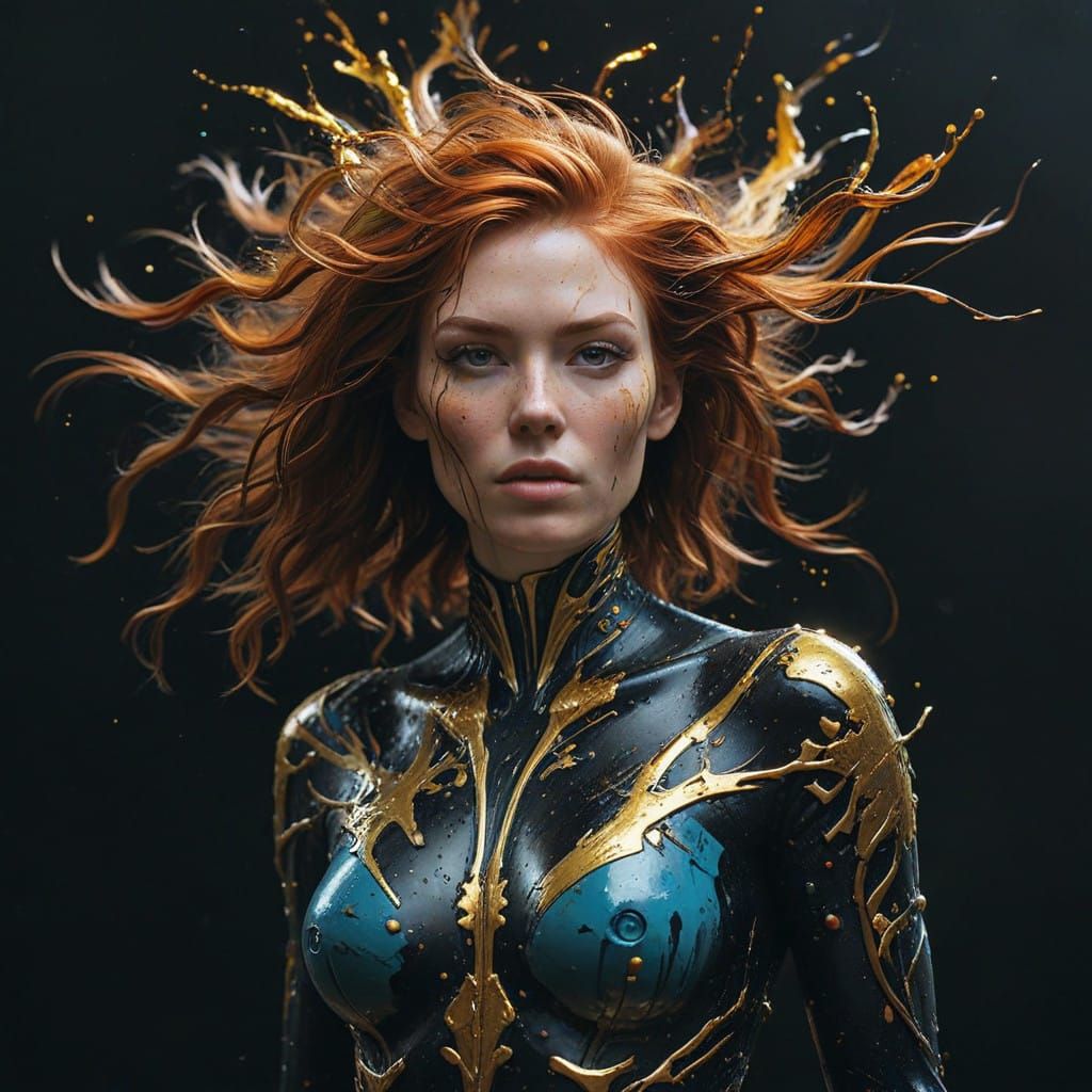 Vibrant Portrait of a Ginger-Haired Woman in Cubist Style