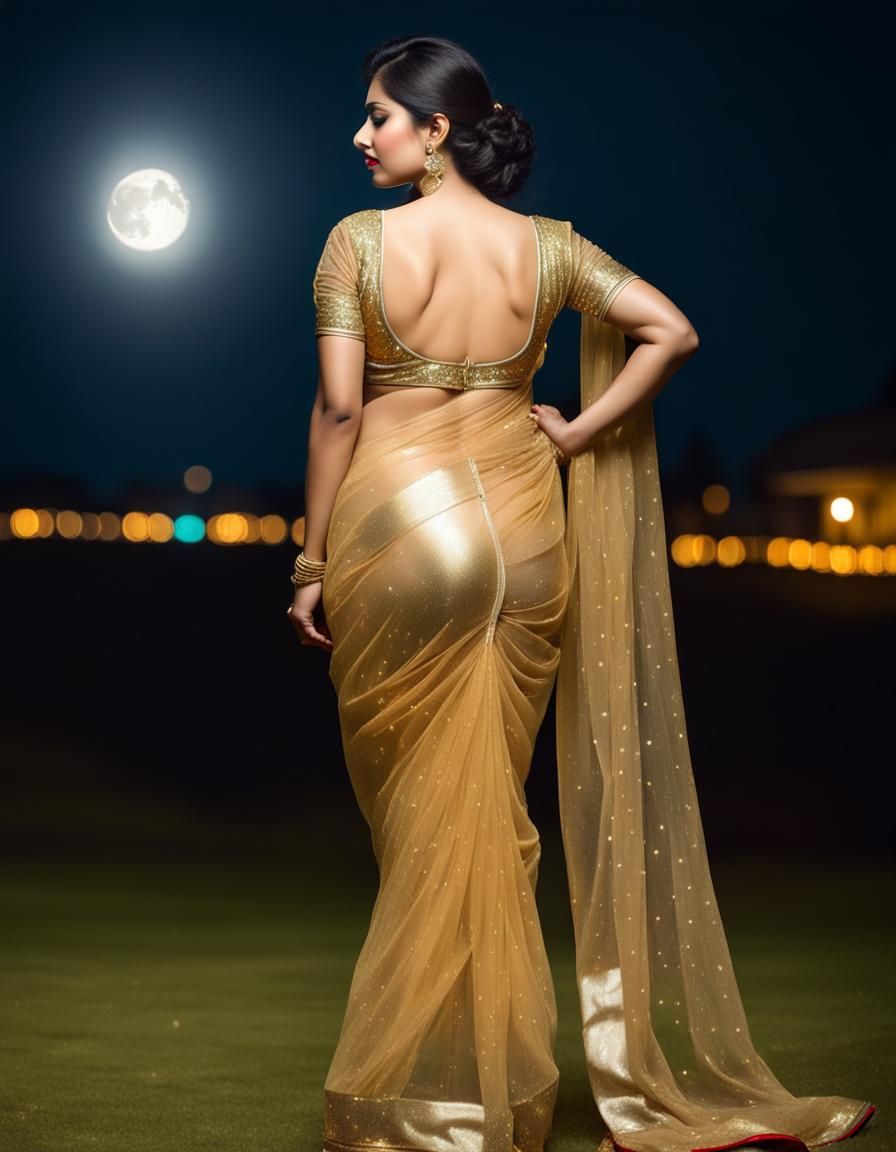 Golden Saree in Moonlight: AI Generated Image
