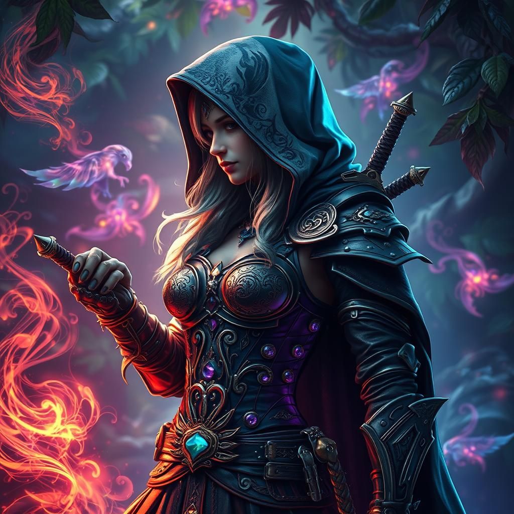 Fantasy Rogue in Armor with Magical Energies