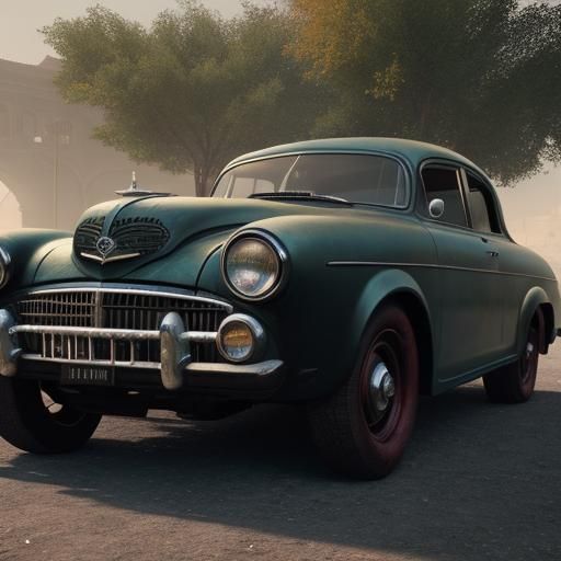 Old Car Plays Soccer: Detailed Matte Painting