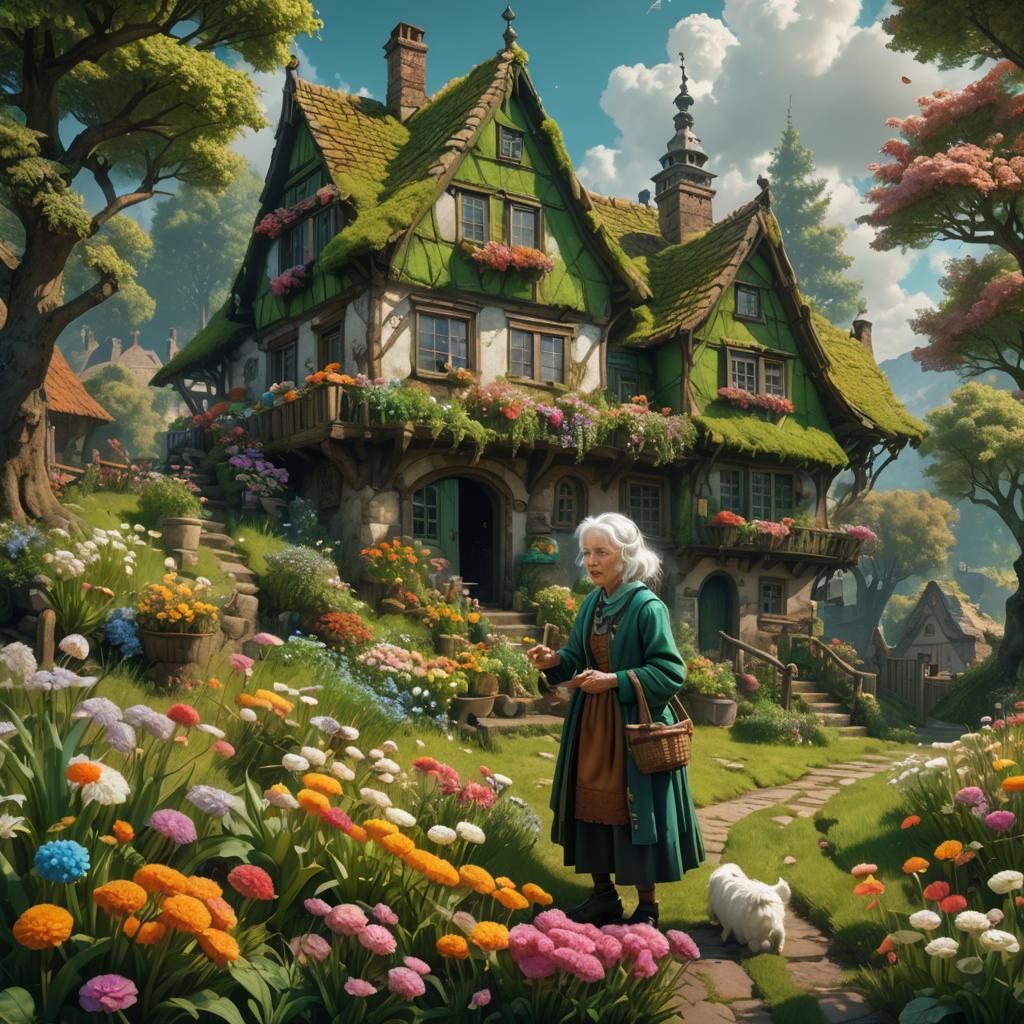 Sweet House on Hill in Rembrandt Style