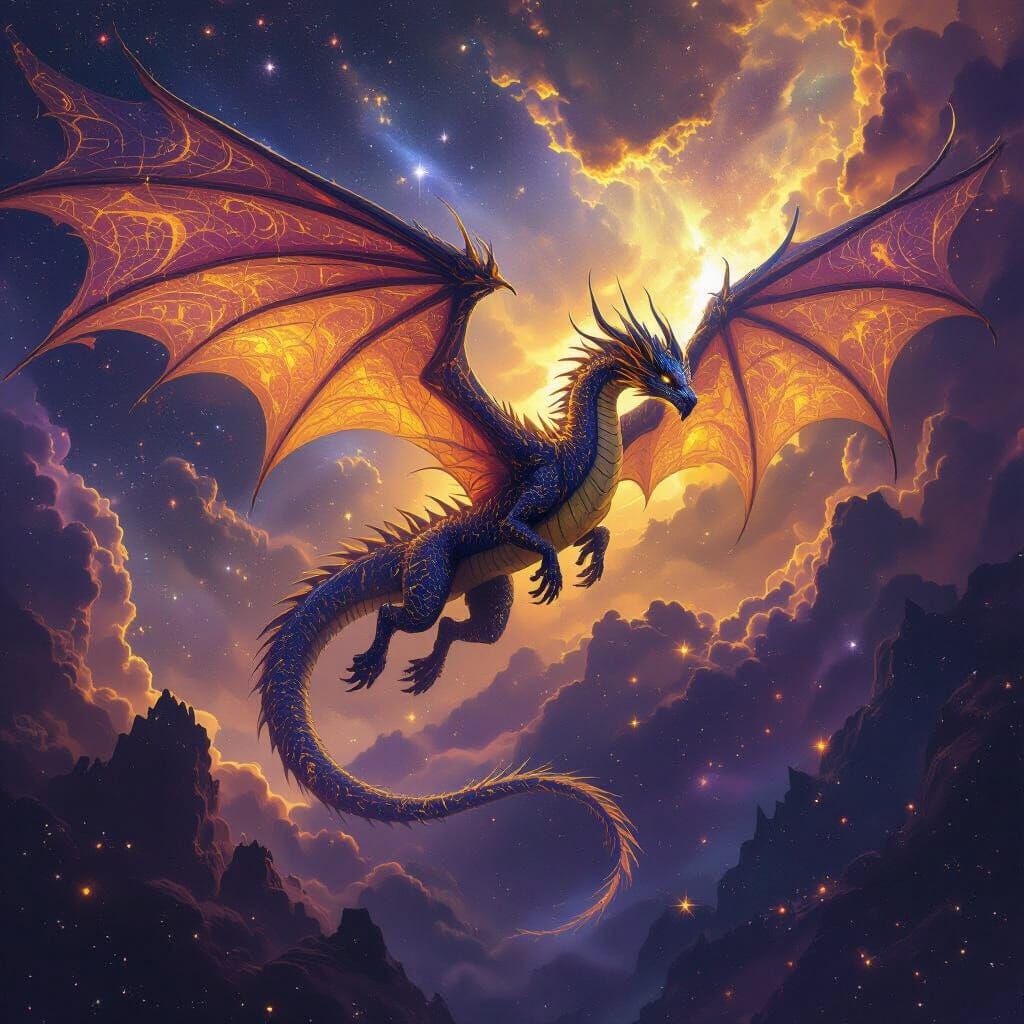 Majestic Dragon Soaring Through Cosmic Nebula