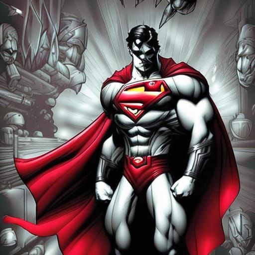 Evil Superman in Black and White Comic Art