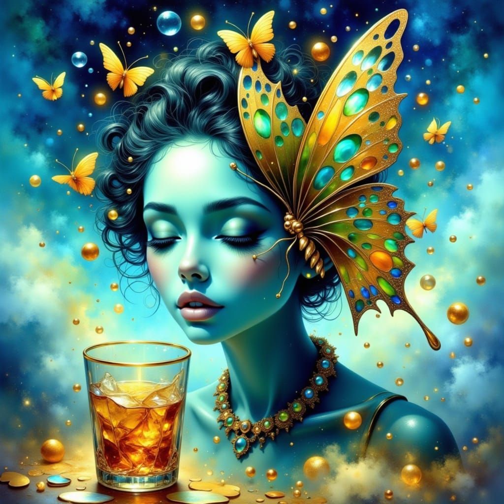 Butterfly in Dreamy Mist with Golden Accents