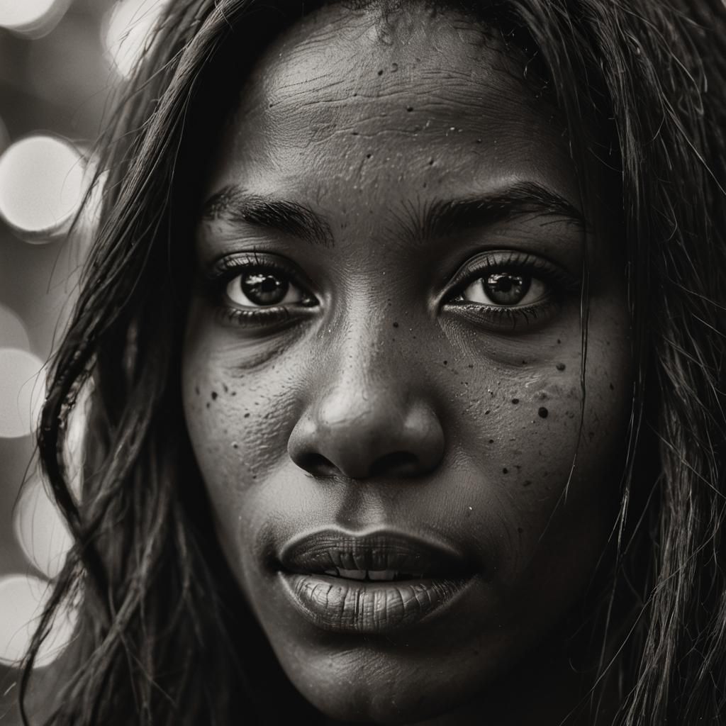 Monochrome Portrait of Woman with Intense Gaze