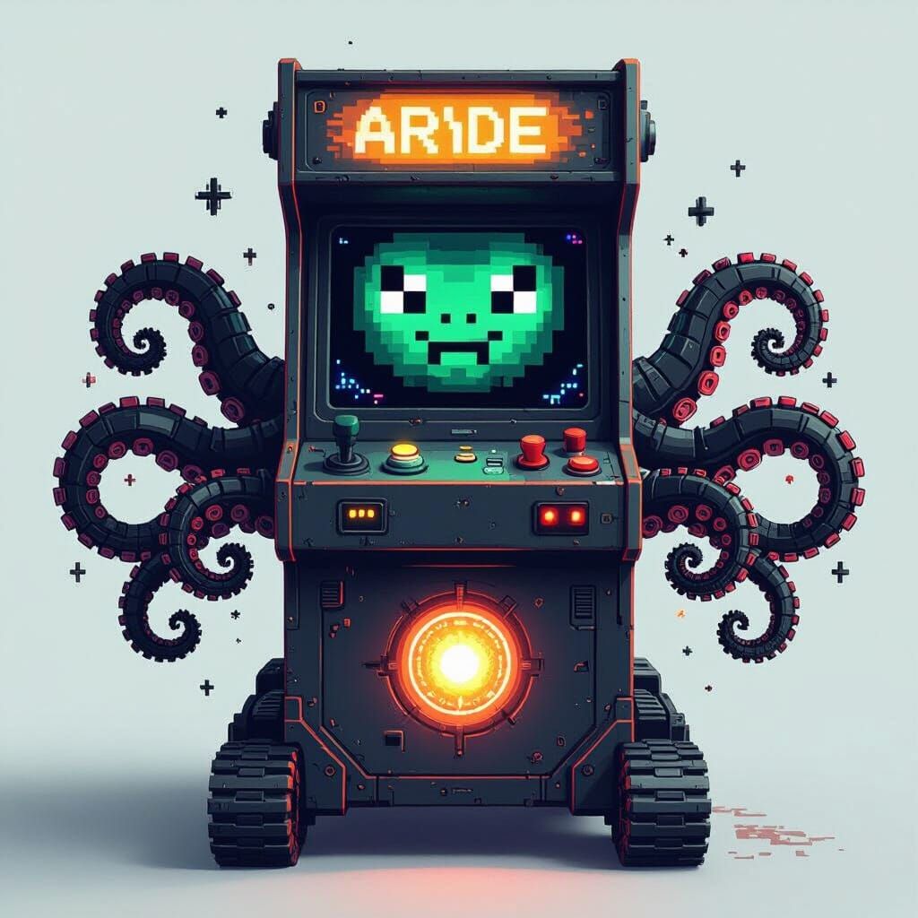 Sentient Arcade Machine with Octopus Arms in Biomechanical S...