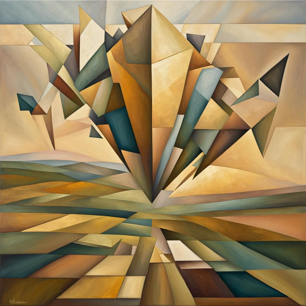 Cubist Flying Rectangle over Farmed Fields