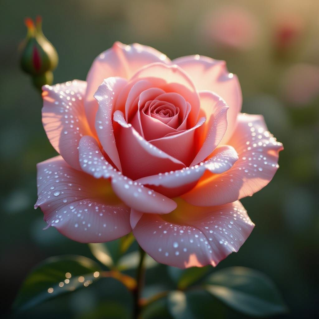 Ethereal Spider Silk Rose with Morning Dew, Painterly Realis...