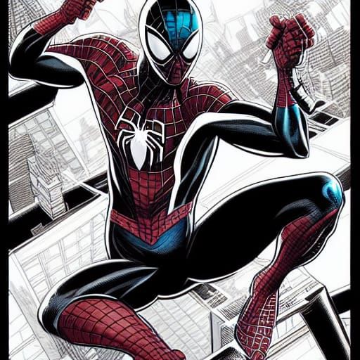 Detailed Black and White Spider-Man Comic Art