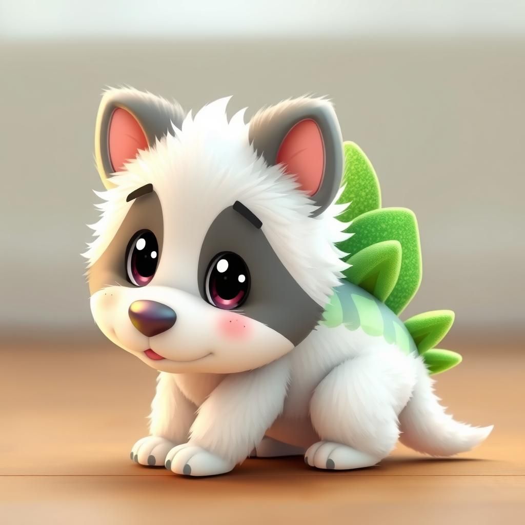 Cartoon Puppy with Triceratops Spines, Whimsical Art