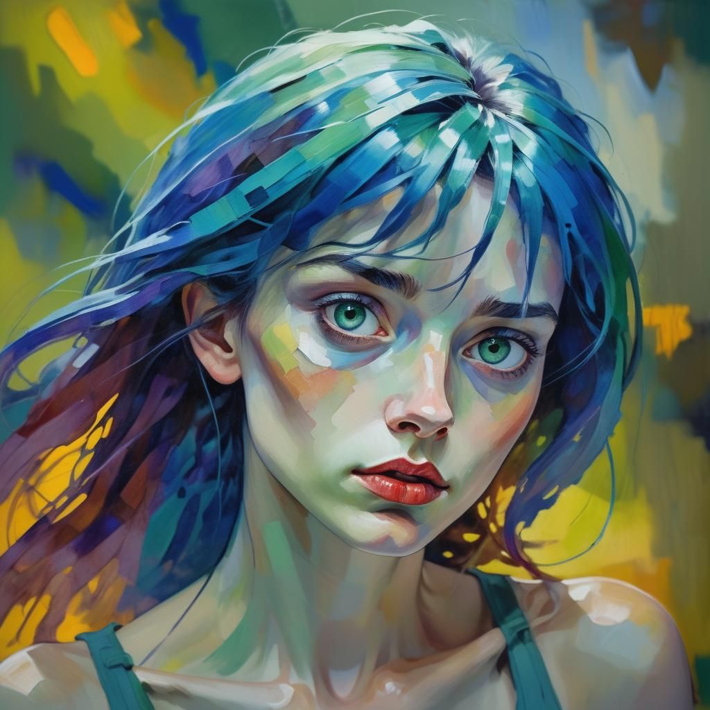 Expressionist Portrait of a Beautiful Woman in Gouache