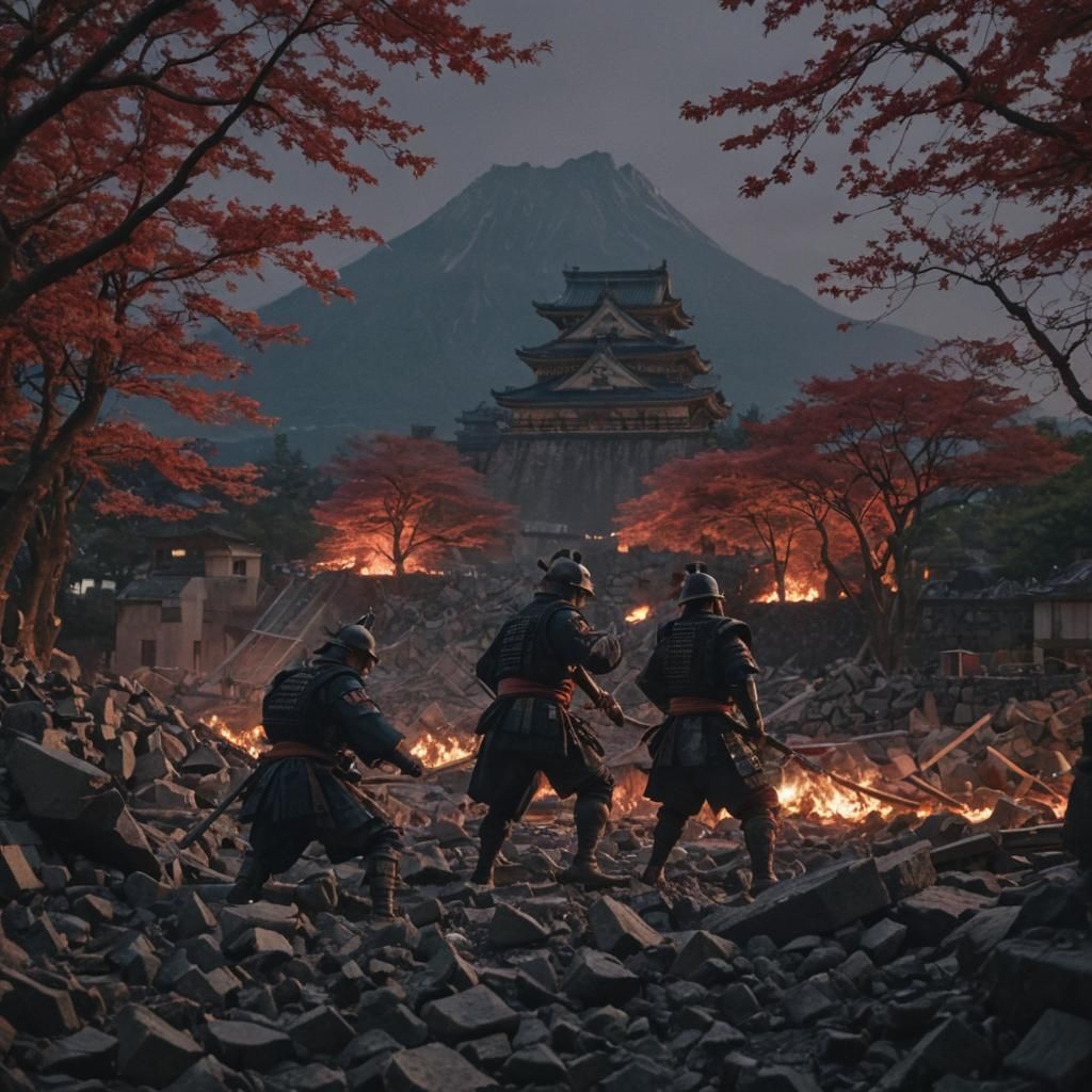 Samurai Battle in Tokyo: Hyperrealistic Cinematic Still