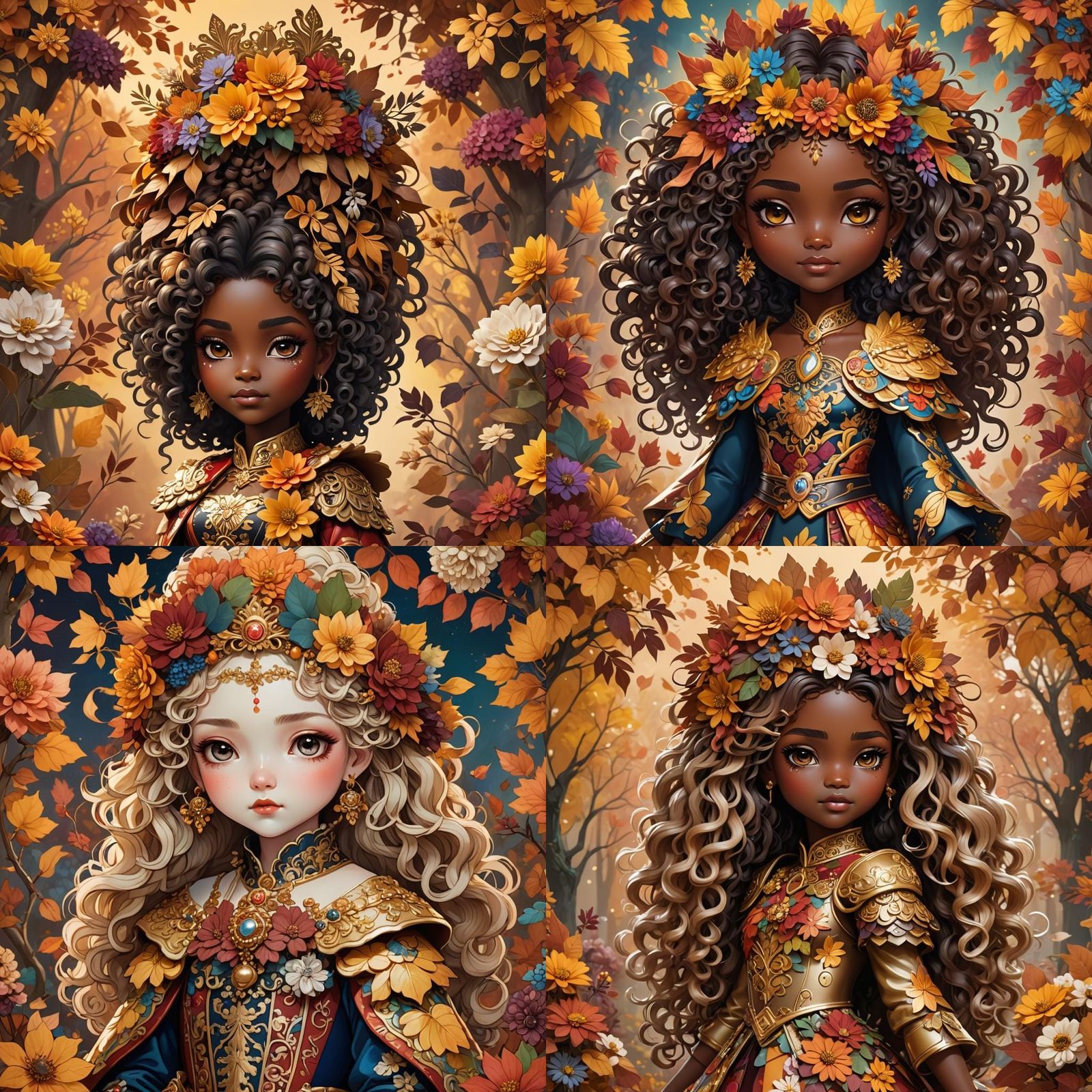 Airbrushed Chibi Empress in Autumn Floral Scene