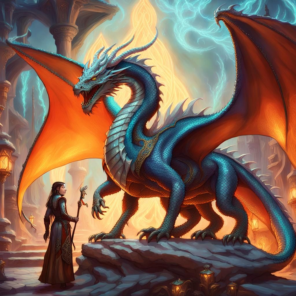 Dragon and Sorceress Fantasy Concept Art