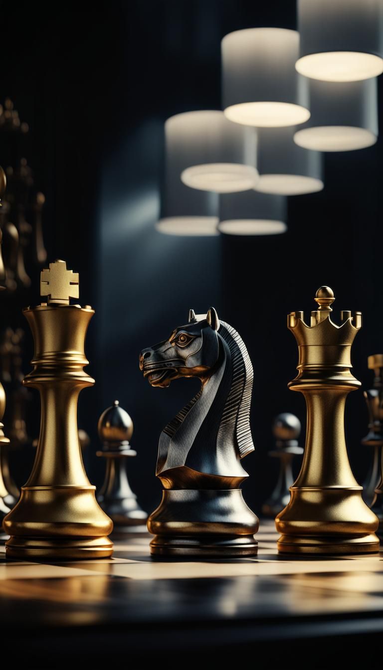 Intricate War Room with Chessboard in Golden Light