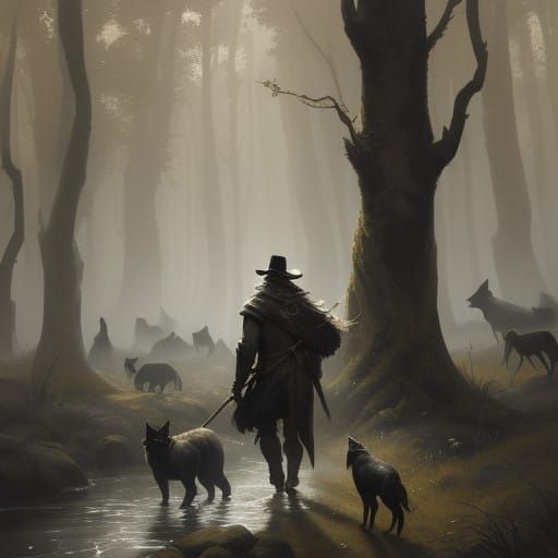 Mystical Forest Encounter in Chiaroscuro Style