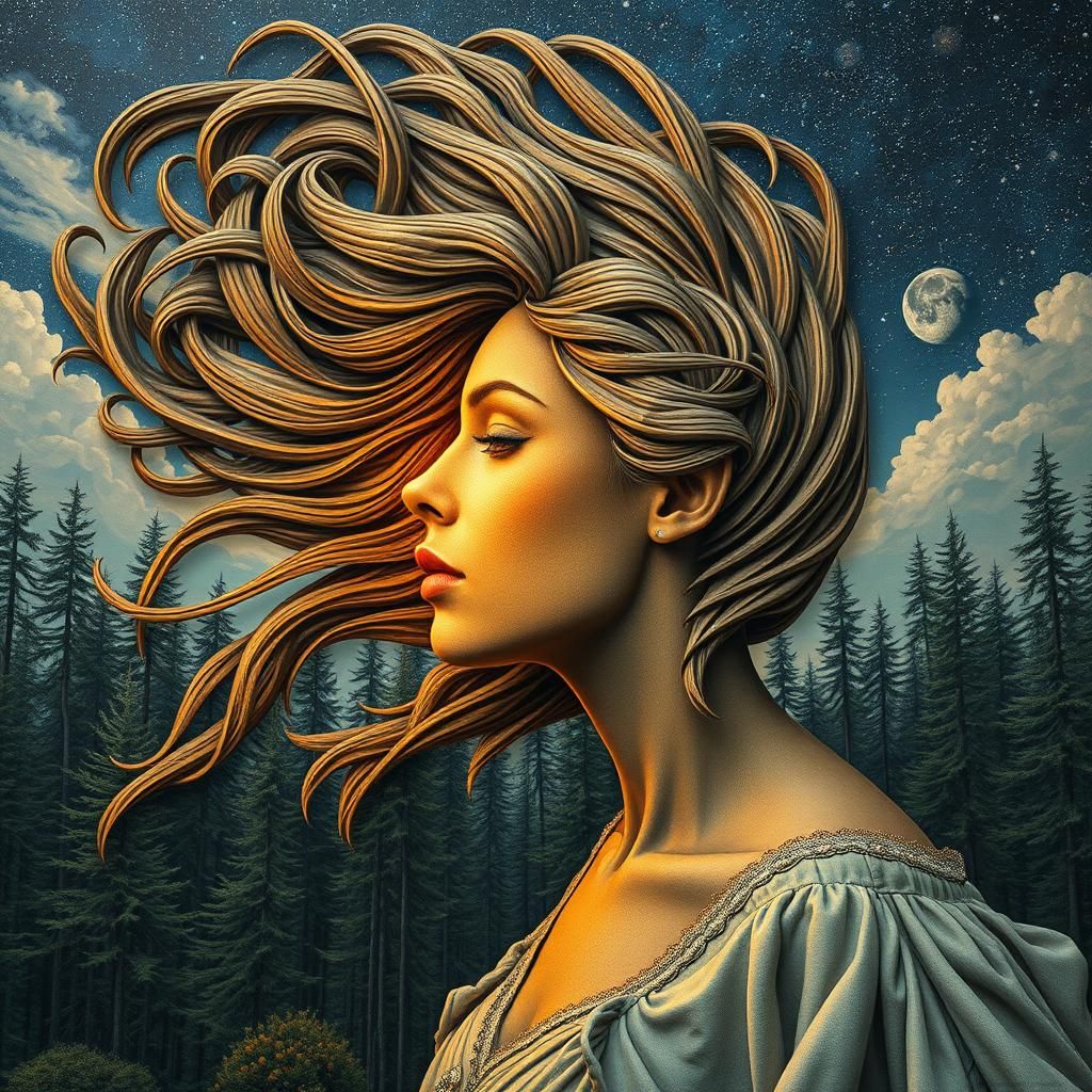 Woman Planting Sun and Moon: Detailed Astrophotography Illus...