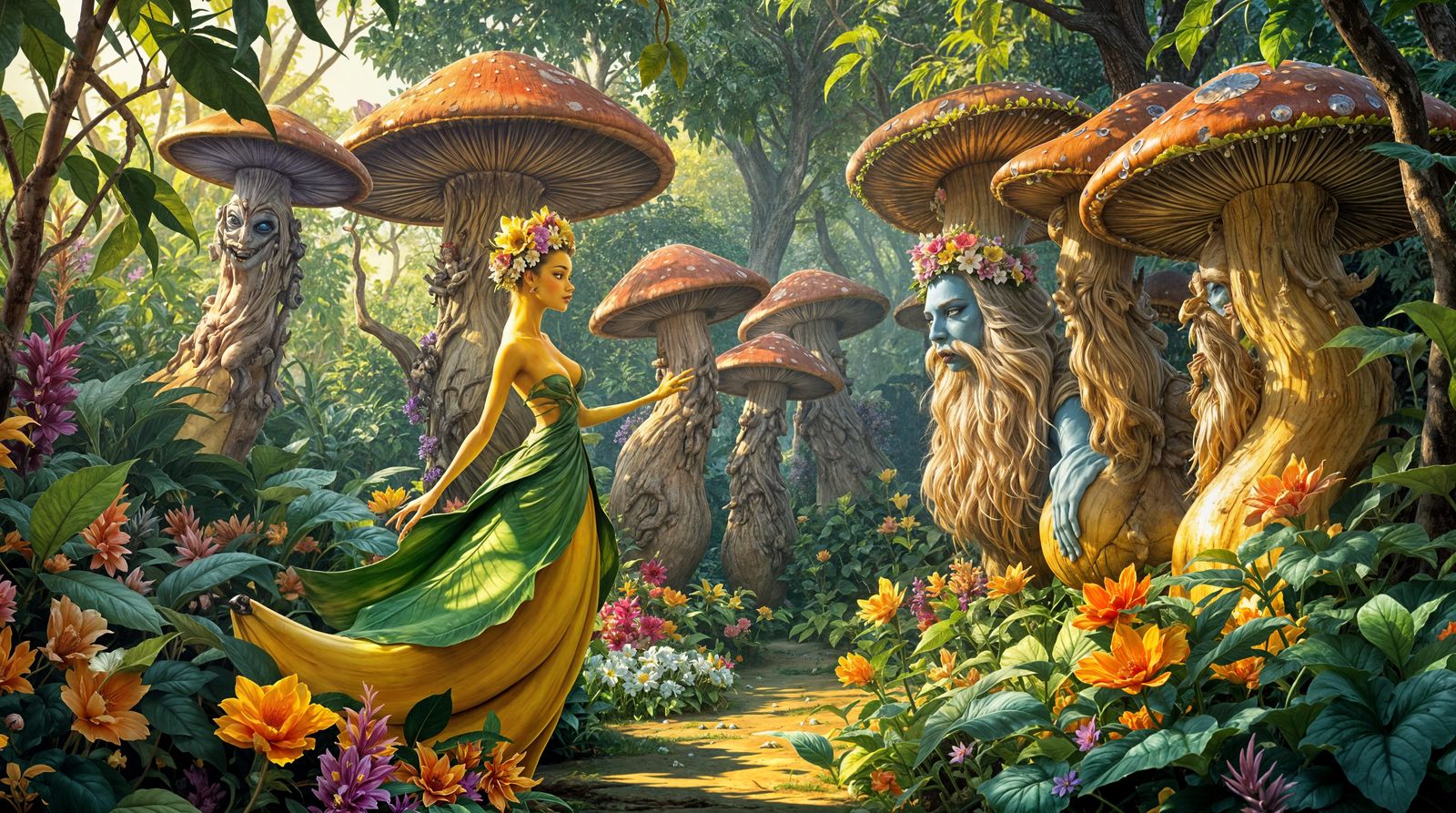 Epic Fantasy Fruits Unite with Mushroom Allies in Vibrant Bl...