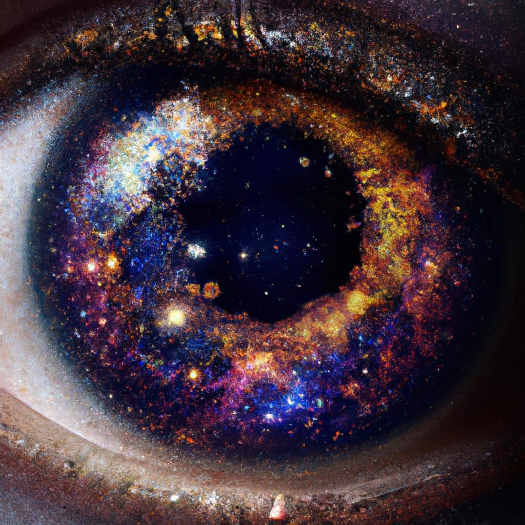 Photorealistic Eye Reflecting Cosmic Nebula Galaxy