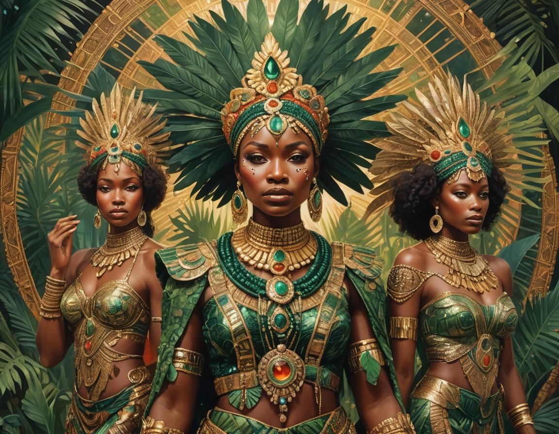 African Queen and Sisters in Afrofuturist Style