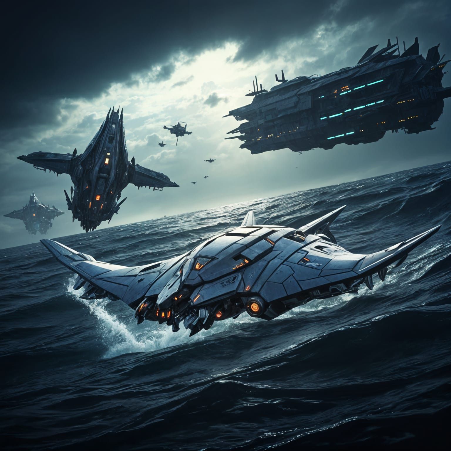 Epic Futuristic Zoid Battle in a Sci-Fi Landscape