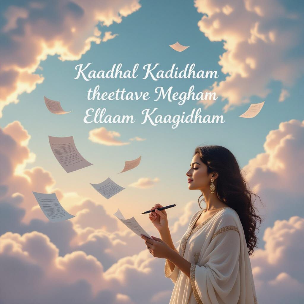 South Asian Woman Writes Love Letter Amidst Swirling Cloud P...