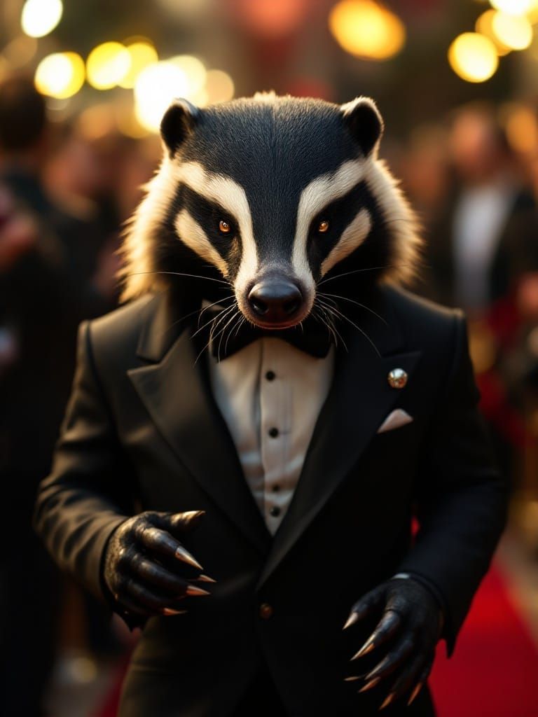 Sassy Honey Badger Struts Down Red Carpet in Tuxedo