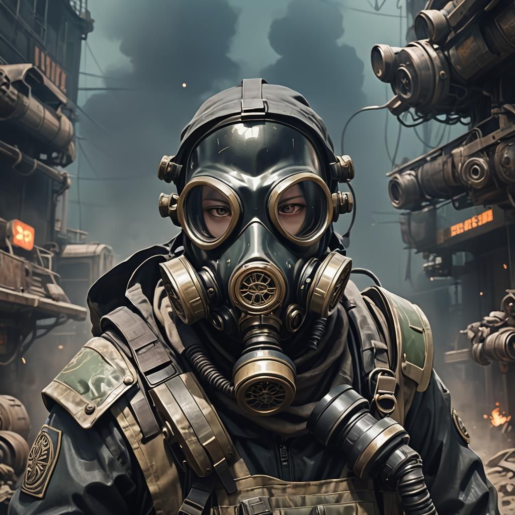 Detailed 3D Anime Gasmask Concept Art