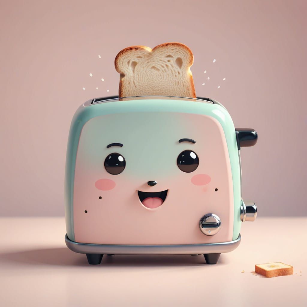 Kawaii Toaster Pops Toast in Pastel Anime Style